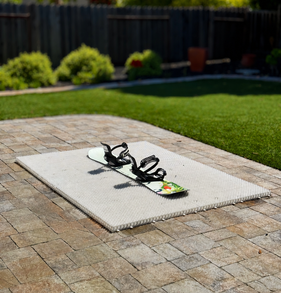Dry Slope Training Tiles set up for snowboard ground trick practice